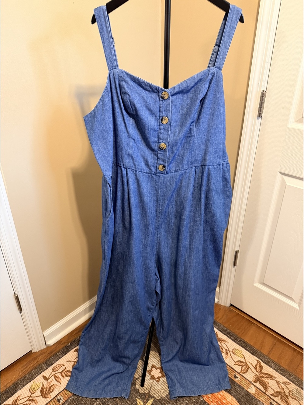 Old Navy Blue Chambray Button Front Jumpsuit Women 3X